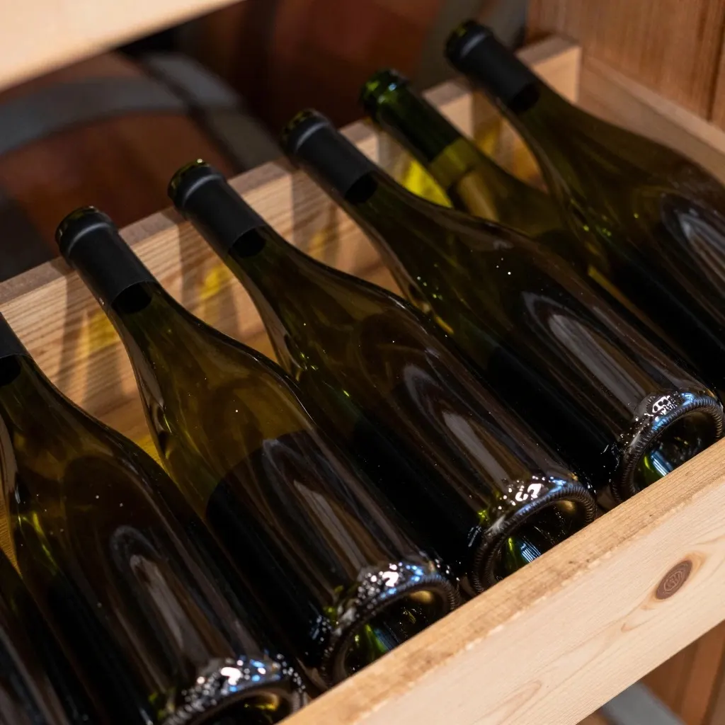 Bottiglie di vino senza etichetta in cantina