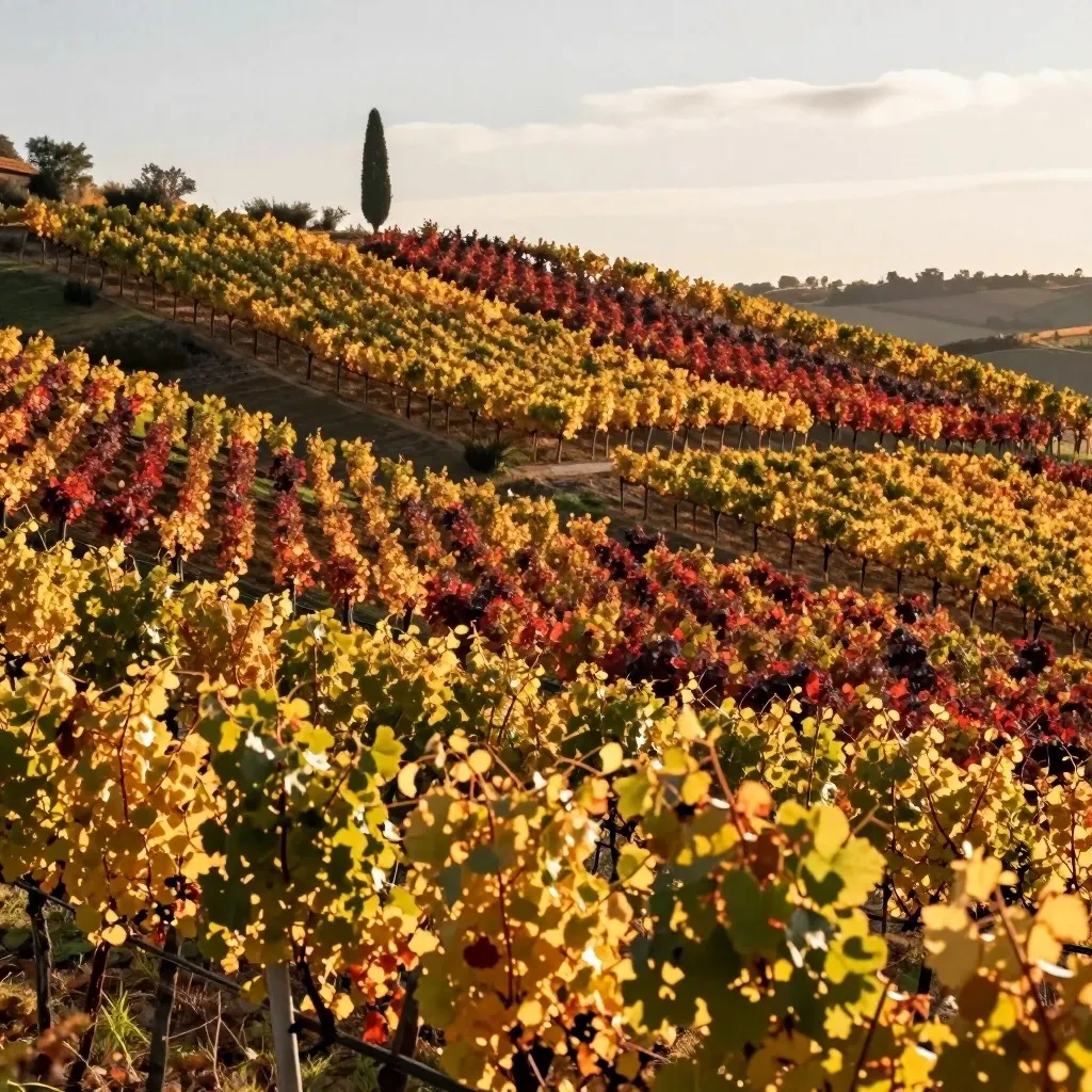 Colline coltivate a vigna al tramonto